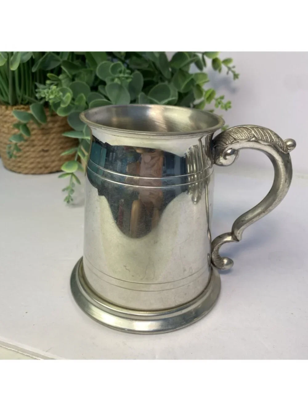 Set Of 5 Vintage Sheffield English Pewter Glass Bottom Tankard Mugs Monogrammed